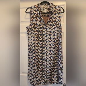 CAbi Orange Blue Mock Neck Sheath Midi Dress